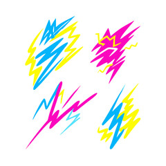 Obraz premium Memphis Style Lightning Bolt Patterns On Black Background Retro Design Elements