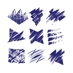 Nine Abstract Brush Stroke Elements Dark Blue Isolated On Black Background