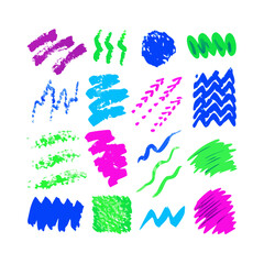 Bright Colorful Scribble Brush Strokes Collection On Black Background Digital Art
