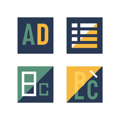 Four Creative Abstract Geometric Logos Designs With Lettering On Black Background