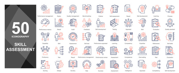 Performance and Skill Assessment Icon Set Line Dual Tone Style