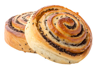 Poppy seed roll spiral sweet bread pastry isolated on transparent background.

