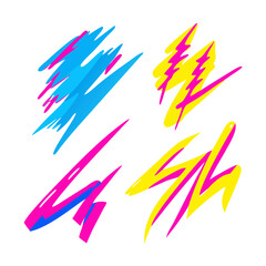 Abstract Colorful Brush Strokes On Black Background Retro Memphis Style Design Elements