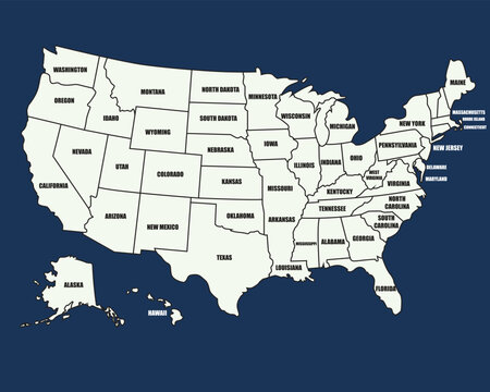 United States map illustration with state names labeled, perfect for educational, geographic, and travel uses.
