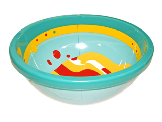 Abstract 3D Render Of Turquoise Bowl With Yellow And Red Colors Isolated