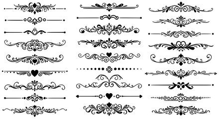 20 Ornamental Dividers Floral Swirls Vintage Borders Hand Drawn Black 