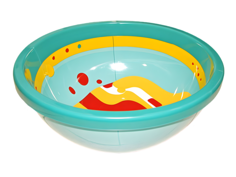 Abstract 3D Render Of Turquoise Bowl With Yellow And Red Colors Isolated