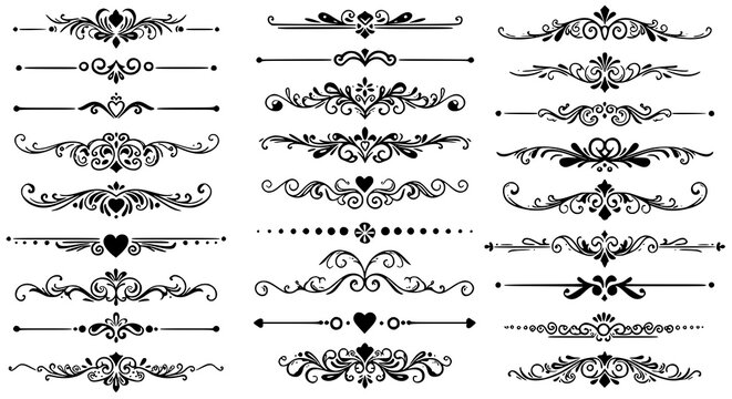 20 Ornamental Dividers Floral Swirls Vintage Borders Hand Drawn Black 