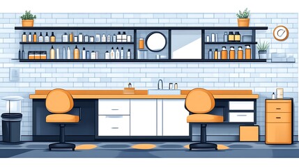 A stylized cartoon illustration of a clean salon interior