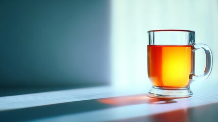 Amber Tea in Glass Mug Sunlight Shadow Minimalist Still Life