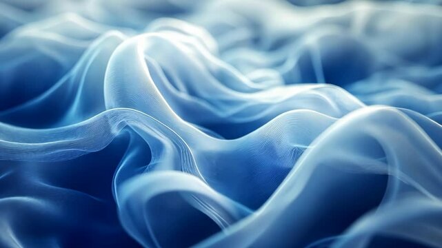 Abstract image of flowing, translucent blue fabric, resembling waves or smoke
