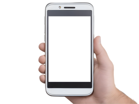 Hand Holding White Smartphone with Blank Screen Isolated on Transparent Background - Powered by Adobe