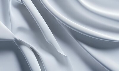 White silk fabric with smooth folds, in the background, 3D rendering illustration. Gray background. Banner template - Powered by Adobe