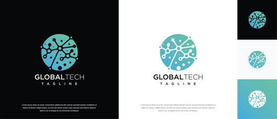 Global technology logo design vector concept. Global pixel logo template. Technology logo symbol icon	
