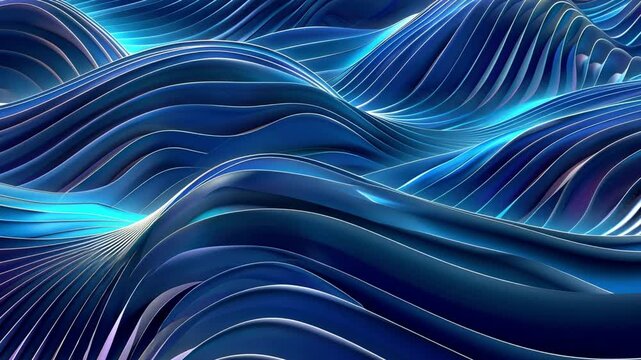 Dynamic abstract design of blue waves with smooth curves and fluid lines, showcasing depth and tranquility through interplay of light and movement.