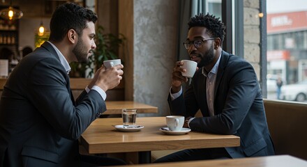 Businessmen Meeting in Cafe: Coffee and Conversation