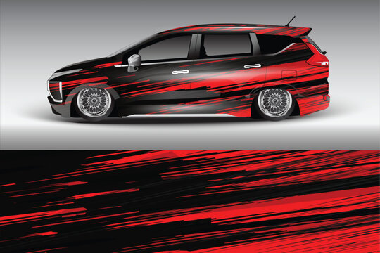 Sleek black and red car design with dynamic patterns