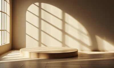 3D rendering of an abstract background with a window shadow on an empty wall, a light beige room interior mockup for product presentation. - Powered by Adobe