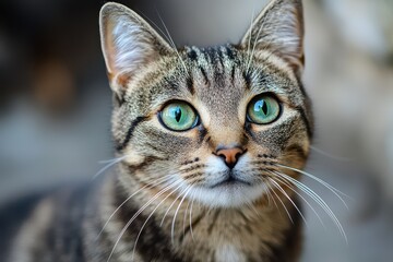Curious tabby cat watches intently