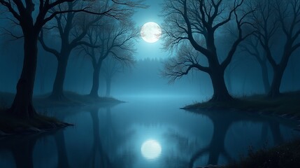 Enchanted Forest: Moonlit Pond Reflections