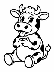 Fototapeta premium A charming monochrome illustration of a gleeful, cartoonish cow with endearing features