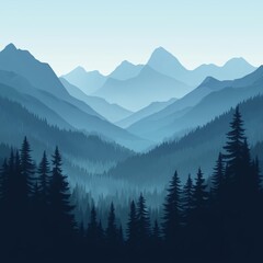 Fototapeta premium Vector silhouette of majestic Alps and Canada's National Parks mountains for nature and vacation themes