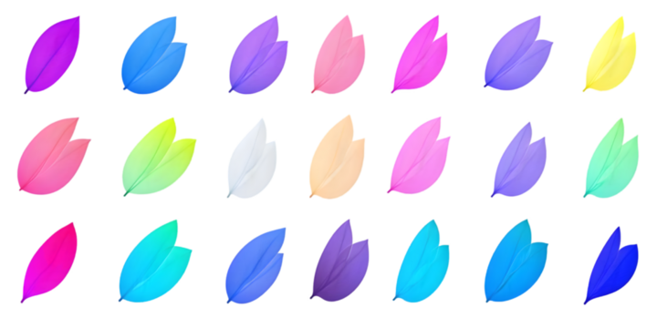 Abstract Colorful Leaves on Black Background Isolated Digital Illustration