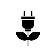 Eco plug icon. Simple solid style. Eco power, green energy, save power, sustainable, electric, leaf, ecological, environment concept. Black silhouette, glyph symbol. Vector illustration isolated.
