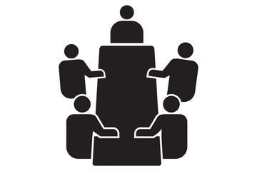 Illustration of a business meeting with five figures seated around a table. 
International Standard Public information signs Conference facilities or meeting room eps 10