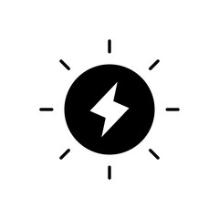 Solar power icon. Simple solid style. Energy, sun and lightning, electric, nature, innovation, sustainability, environment concept. Black silhouette, glyph symbol. Vector illustration isolated.