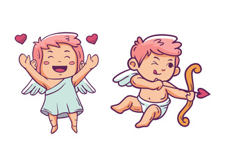 Set Hand drawn cupid character 