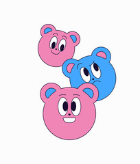  Bear Faces with Different Expressions Hand Drawn Illustration