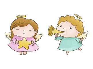 Set Hand drawn cupid character 