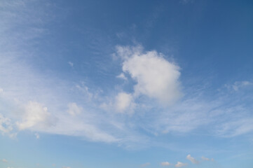 Blue sky with white cloud. Beautiful sky background and wallpaper. Clear day and good weather in the morning.