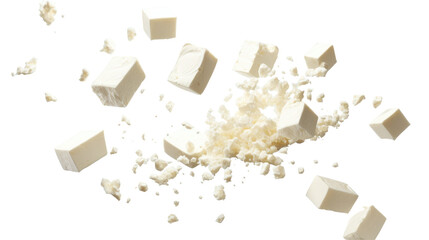 Feta Cheese Falling on transparent background