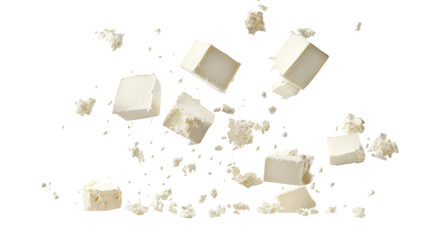  Feta Cheese Falling on transparent background
