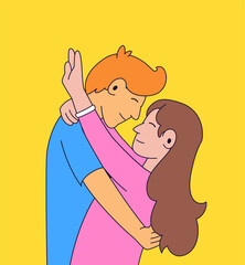 Obraz premium Couple in a Loving Embrace Cartoon Hand drawn
