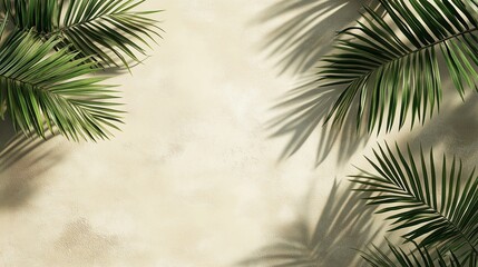 Minimal monotone background with subtle palm tree leaf shadows, clean composition with negative space