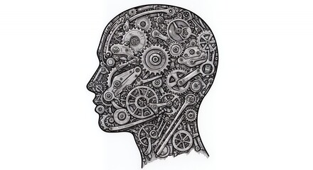 The Mechanical Mind: A Intricate Gears Artwork Depicting the Complexity of Thought and the Human Brain's Inner Workings.