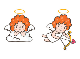 Set Hand drawn cupid character 