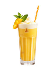 Mango Milkshake Served in Glass with Striped Straw