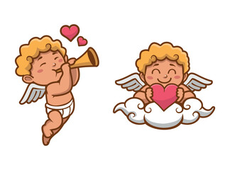 Set Hand drawn cupid character 