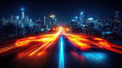 Fototapeta premium Night City Highway Lightspeed.