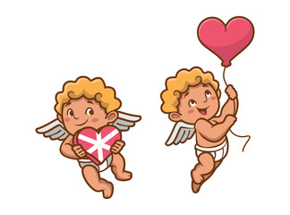 Set Hand drawn cupid character 