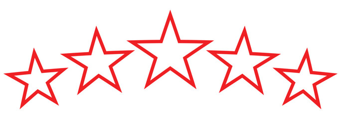 A minimalistic five-star rating outline icon, commonly used for reviews, feedback, and evaluation in digital platforms and rating systems. Ideal for apps, websites, products, and services showcasing. 