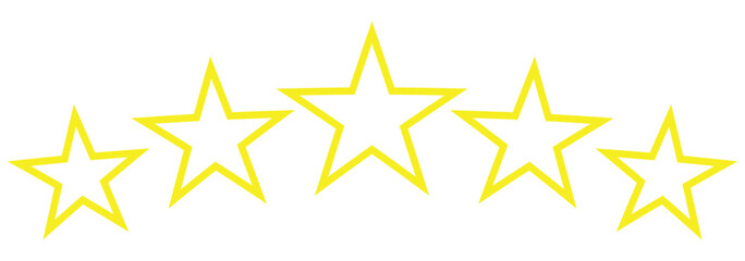 A minimalistic five-star rating outline icon, commonly used for reviews, feedback, and evaluation in digital platforms and rating systems. Ideal for apps, websites, products, and services showcasing. 