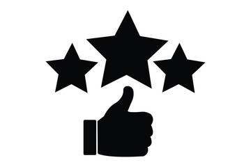 star feedback icon, 5 stars feedback, review stars. Customer review rating with 5 stars and thumb up feedback. Five star rating badge, review rating icon. A minimalistic five-star rating. EPS 10. 