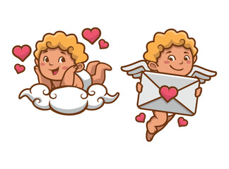 Set Hand drawn cupid character 