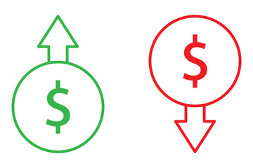 Cash flow icon pack. vector illustration, cost reduce icon vector. cost reduce sign icon eps 10