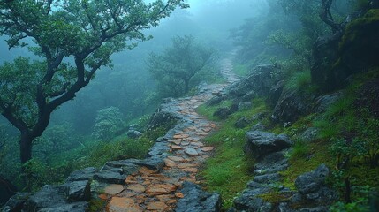 Generative AI Image of Path with Trees in Forest Nature Landscape